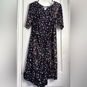 Motherhood Maternity Wrap Dress Tie Waist Short Sleeves, Sz: Large